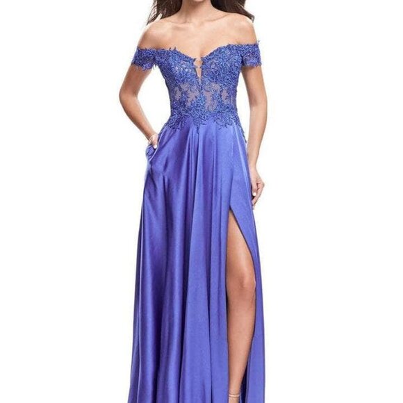 NWT La Femme 25694 Prom Dress Dark Periwinkle Size 6 - Picture 1 of 6